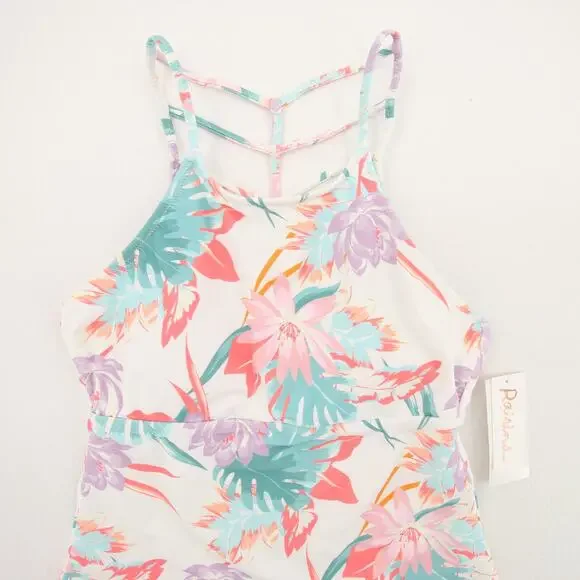 Raisins St. Croix Tankini Top Floral White Pink High Neck Ladder Back Small NWT - Picture 3 of 13